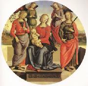 Pietro Perugino The Virgin and child Surrounded by Two Angels (mk05) oil painting on canvas